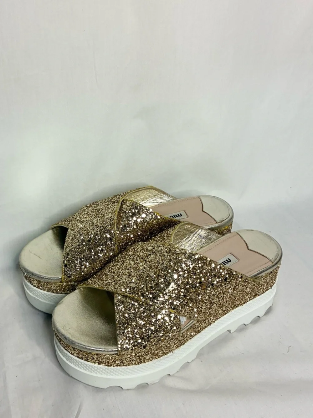 Miu Miu Sparkle Platform Sandals - Picture 3 of 14